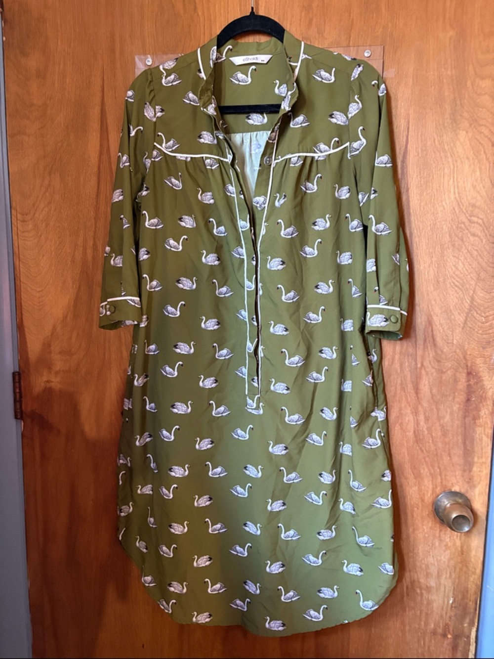 eShakti Green Swan Print Dress